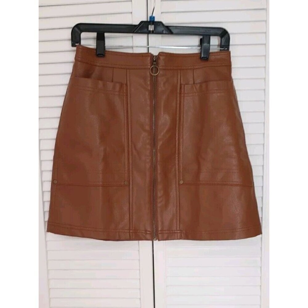 NWT PILCRO BY ANTHROPOLOGIE  FAUX LEATHER CEDAR FRONT ZIPPER MINI DRESS SZ 6 - Picture 2 of 10